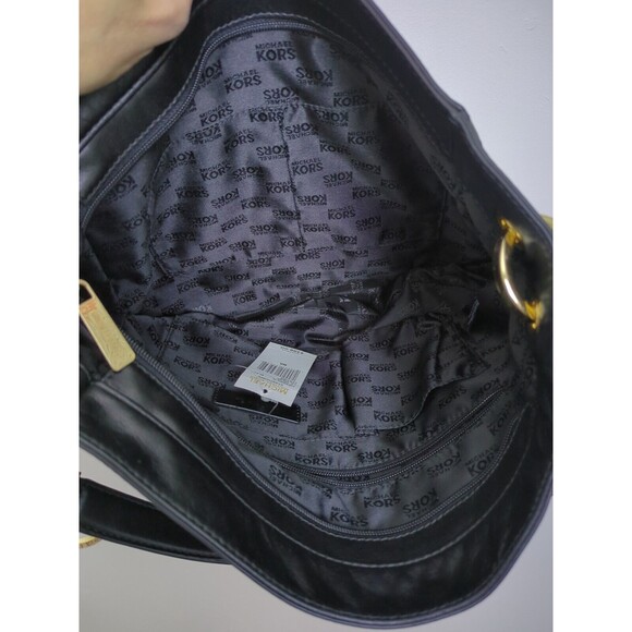 Michael Kors Stanthorpe Large Black Leather Shoulder Bag Gold Chain Strap NWT - Picture 13 of 16
